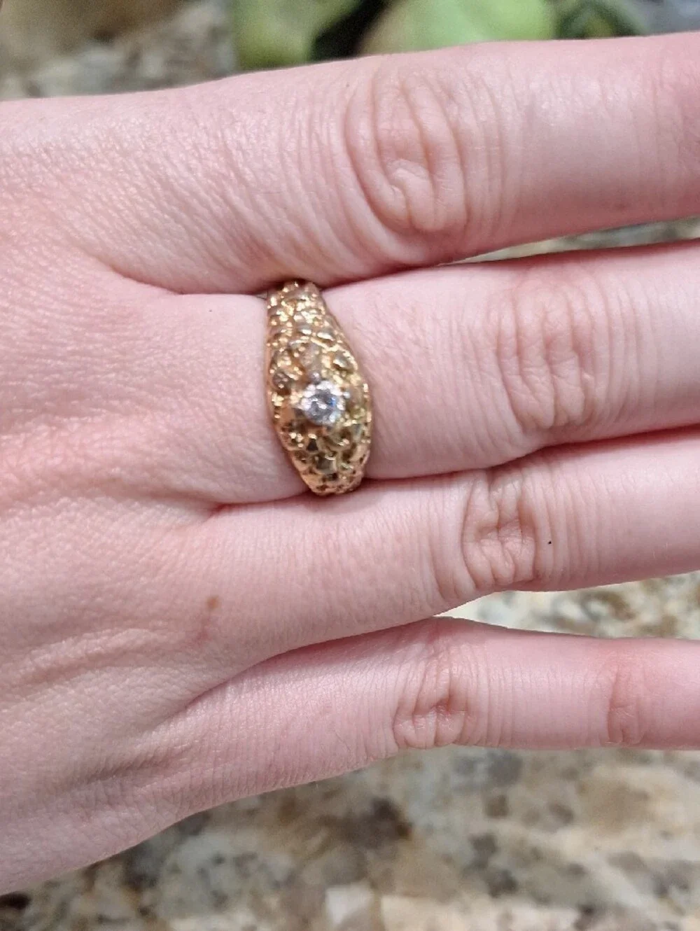Gold Nugget Diamond Accent Womens Ring